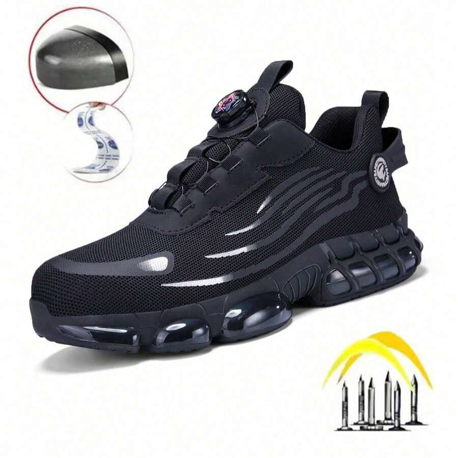 Men's Plus Size Steel Toe Work Shoes, Outdoor Construction Work Boots, Essential For Industrial, Construction, Warehouse And Landscaping Work, Suitable For Spring, Summer, Autumn And Winter - Black - View 1