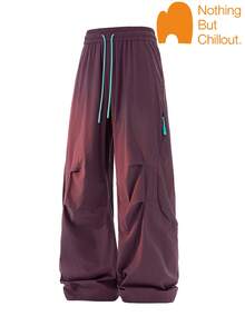 NBCT Women's Functional Cargo Pants, Contrast Color Drawstring Elastic Waist, Multiple Zipper Pockets, Outdoor Hiking Trekking Commuting Casual Versatile Long Pants - Dazzling Night Purple - View 2