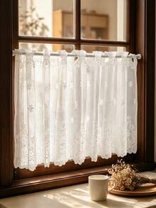 1PC European Style Lace Rod Pocket Short Curtain, White Embroidered Gauze Bay Window Small Curtain, French 3D Embroidery Half Curtain For Window, Cabinet, Partition - Multicolor - View 2
