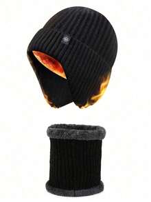 2pcs/Set Men's Thick Fleece Earflap Knit Hat Set, Best Warm Accessory Gift For Father - Multicolor - View 4