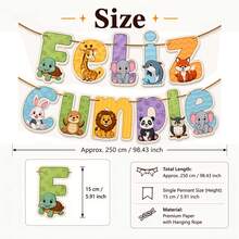 1 Set Spanish Birthday Banner, Cartoon Zoo Animal Letter Paper Hanging Bunting, Spanish Language Small Animal Theme Birthday Party Wall Hanging Decoration - Color - View 2
