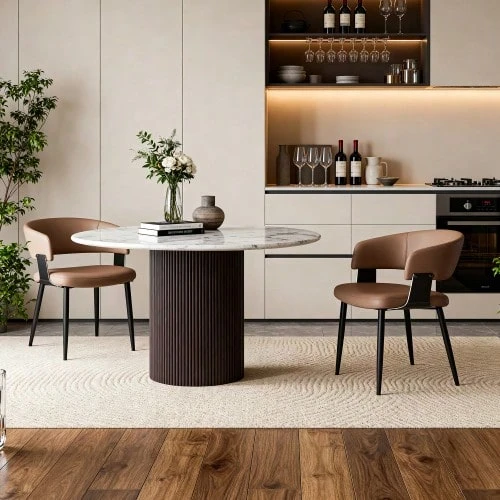 Modern Dining Chairs, Upholstered In Faux Leather - Ergonomic Kitchen Chairs With Curved Backrest And Metal Legs For Dining Room And Kitchen (Brown, Set Of 2) - Brown - View 1
