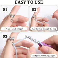 Multi‑Style Animal Figure Crochet Finger Ring Kit, Adjustable Metal Yarn Guide Ring For Knitting Crocheting, DIY Craft Supplies With Storage Case & Stitch Markers - Multicolor - View 2