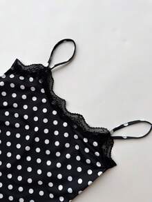 Spring/Summer Sexy Hot Girl Y2K Lace Patchwork Camisole Sleeveless Fitted Bodysuit For Women, Casual Date Vacation Party Sports Music Festival - Black and White - View 6