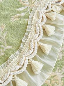 1 buah Sarung Bantal Sofa Motif Bunga Vintage, Kain Chenille dengan Hiasan Renda Rumbai Elegan, Pelindung Sofa Universal Anti Selip dan Tahan Aus, Dekorasi Rumah - Hijau - View 8