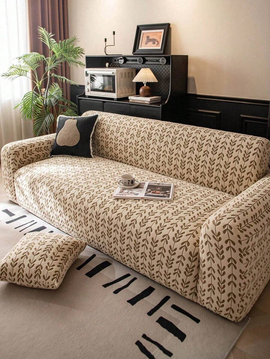 1pc 3D Sofa Cover, Stretchy Multifunctional Full Coverage Sofa Slipcover With Geometric Pattern Design, Suitable For Spring, Summer, Autumn And Winter, Protects Sofa & Decor, Includes 1 Pillow Case - Khaki - View 1