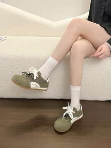 Sepatu Atletik Wanita Model Low-Top, Bertali, Desain Patchwork Berlapis - Hijau - View 5