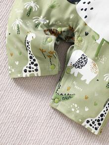 Baby 2-In-1 Faux Layered Overalls Romper, Cute Koala Jungle Animal Print Long Sleeve Infant Jumpsuit - Olive Green - View 7