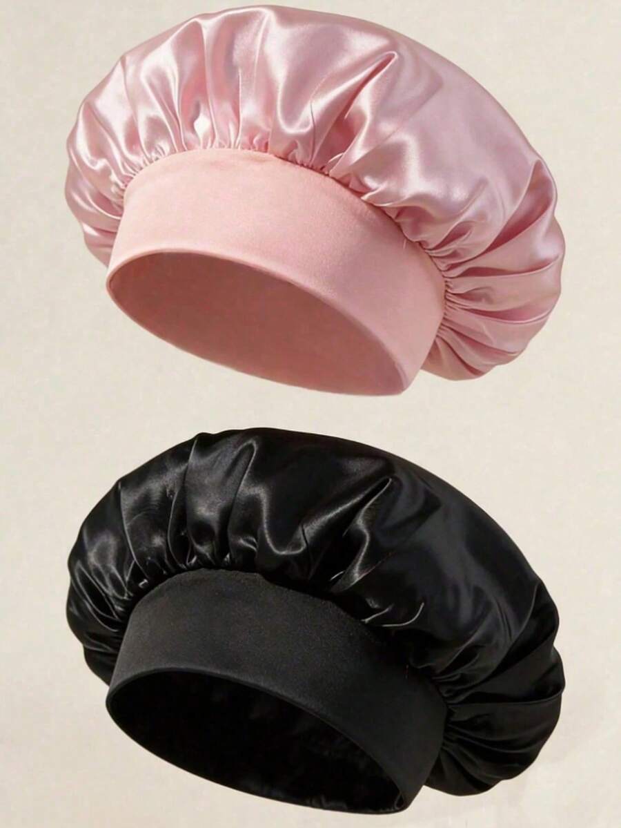3pcs/2pcs/1pc Luxury Silk Satin Sleep Cap Hair Bonnet, Solid Color Shower Cap, Elastic Sleeping Cap, Lightweight Hair Protection Cap, Suitable For Comfortable Overnight Wear, Also For Hair Care And Showering, Soft Fit To Scalp, Protects Hair | Satin Cap | Smooth Satin - View 1