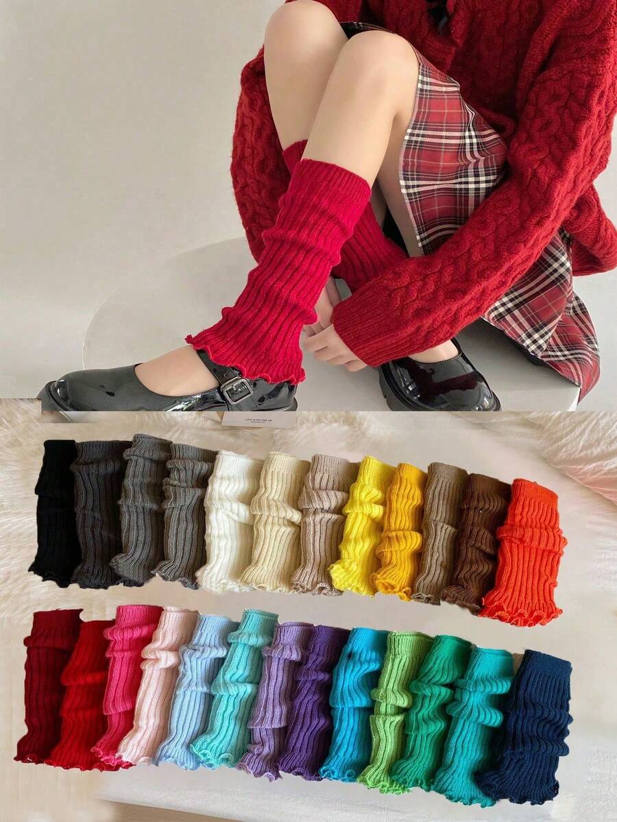 1 Pair Women's Candy Color Leg Warmers, Comfortable Casual Leg Warmers For Autumn/Winter, Cozy - Multicolor - View 1