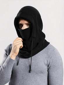 1pc Men Fleece Winter Balaclava Hat,Wind Resistant Drawstring Neck Hood,Thermal Face Neck Cover For Riding Hiking Outdoor, Warm Winter Accessory - Multicolor - View 3