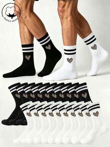 1/3/5/10/15/20/30 Pairs Men's Cotton Mid-Calf Socks, Sports/Business Long Socks, White/Black Random Shipment, All Season Wear, Breathable And Moisture-Wicking - Multicolor - View 2