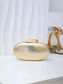 Dedoo Women's Evening Clutch, Oval Egg-Shaped Hard Shell Clutch, Shiny Metallic Gold PU Leather Material, Suitable For Gala Cocktail Party Wedding - Gold - View 2