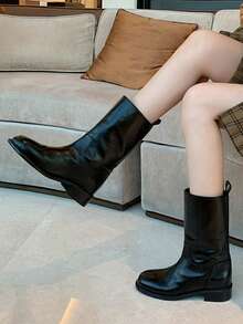 Early Autumn Korean Style Handmade Smoke Tube Boots Women 2026 Autumn/Winter New Mid-Calf Boots Retro Straight Leg Riding Boots Boots - Black - View 4