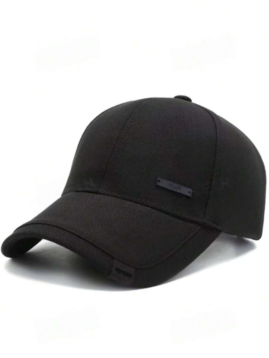 1pc Men's HUA Logo Baseball Cap, Outdoor Adjustable Sun Protection Casual Hat, Spring/Autumn - Black - View 1