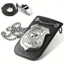 2PCS Cosplay Police Roleplay Props, Includes Badge Prop + Whistle Prop, Suitable For Adult Halloween Costume, Gift For Friends Or Roleplay - Multicolor - View 1