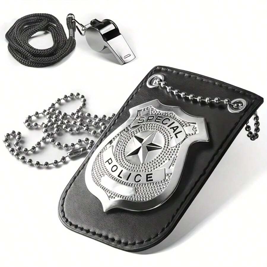 2PCS Cosplay Police Roleplay Props, Includes Badge Prop + Whistle Prop, Suitable For Adult Halloween Costume, Gift For Friends Or Roleplay - Multicolor - View 1