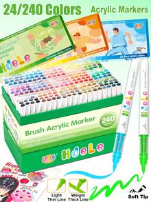 24/240 Colors HdeLe Acrylic Paint Markers, Flexible Soft Brush Tip, Water-Based Ink Smooth Writing, Gradient Blendable Art Pens, Suitable For Handwriting, Stone Painting, Shoe Customization, DIY Craft Projects - Multicolor - View 2