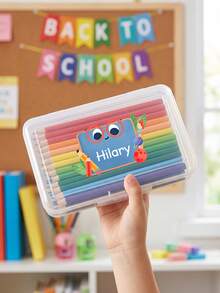 1pc Personalized Custom Name Clear Plastic Pencil Box, Cute Cartoon Print Stationery Storage Case, Stackable Transparent Pen Organizer, Back To School Gift For School Supplies - Multicolor - View 4