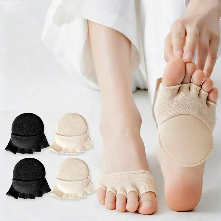 2pcs 5-Toe Open-Toe Forefoot Pads, Soft And Comfortable Foot Cushions, Designed To Prevent Foot Fatigue When Wearing High Heels, Anti-Chafing Toe Pads, Sole Protectors, Suitable For All Shoes - Multicolor - View 1