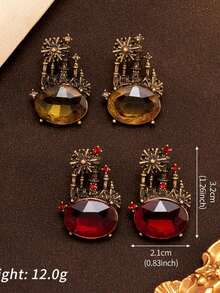 1 Pair Exquisite Red & Yellow Oval Cute Romantic Castle & Fireworks Pattern Earrings, Suitable For Daily Wear, Party And Ball - Yellow - View 2