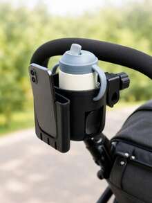 2合1嬰兒推車杯架 360°旋轉式奶瓶與手機支架 - 黑色 - 查看 2