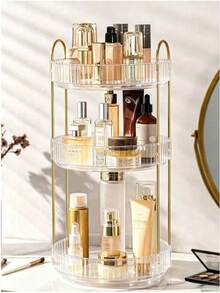 360° Rotating Makeup Organizer, Suitable For Vanity, Large Capacity Transparent Skincare Storage Box, Perfume Storage Box, Cosmetic Vanity Organizer, 1pc - Champagne - View 7