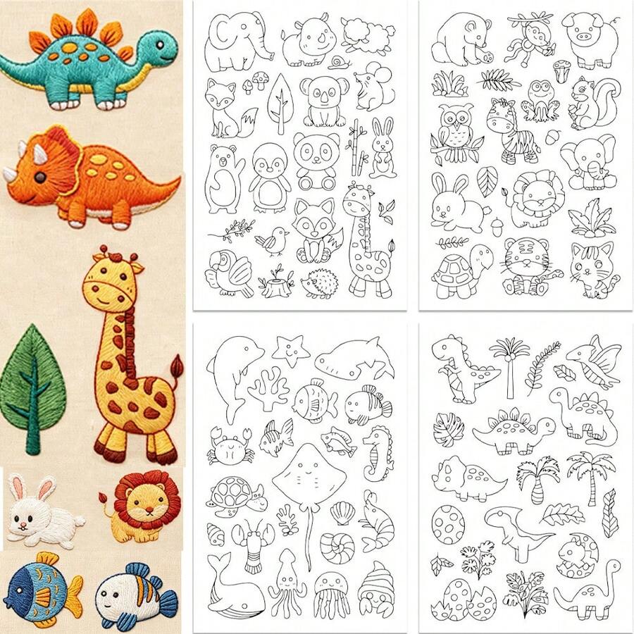 Cartoon Animal Water-Soluble Stabilizer Stick And Self-Adhesive Washable Embroidery Pattern Stabilizer, Suitable For Embroidery, Bags And Clothing DIY Handmade Crafts