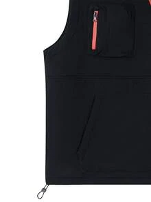 NBCT Women's Patchwork Hooded Sleeveless Vest With Kangaroo Pocket, Outdoor Casual Sports Utility Jacket - Black - View 4