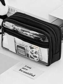 Tempat Pensil Kapasitas Besar - Desain Multi-Lapisan Transparan, Kotak Penyimpanan Meja Portabel, Kain Lembut, Banyak Kompartemen, Sempurna untuk Penggunaan Kantor, Resleting Tahan Lama. Aksesoris Tidak Termasuk. Kembali ke Sekolah, Perlengkapan Sekolah, Tempat Pensil, Ransel - MultiWarna - View 1