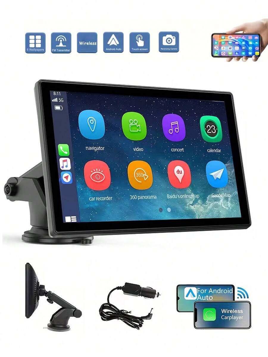 2026 New 7-Inch Wireless Apple CarPlay And Android Auto Car Player, Touchscreen Bluetooth Hands-Free/Screen Mirroring/Navigation/Voice Control/TF Card/AUX, Suitable For Cars, Trucks, SUVs