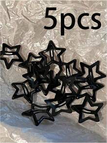 5pcs Black Metal Star Hair Clips, Mini Y2K Style Sweet Girl Hair Accessories - Black - View 8