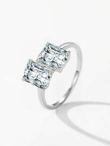 Arlmay 1pc 925 Sterling Silver Classic Setting Shining Rectangular Zirconia For Women Wedding Bands Fashion Luxury Jewelry - Silver - View 3