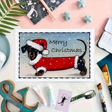1pc Holiday Dachshund Christmas Card With Envelope, Perfect For Pet Lovers, Cat/Dog Owners, Friends, Parents, Sons And Daughters, Holiday Greeting Card | Optimistic Dog Design | Detailed Illustration, Christmas Card X8UL - Sets - View 4