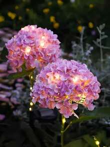 1pc[Solar Powered Single Head 20cm Large Hydrangea Flower Light]LED Outdoor Waterproof Artificial Flower Light, Solar Garden Light Outdoor Decoration For Yard, Suitable For Garden, Pathway, Backyard, Lawn Stake Lighting, Easy To Install, Large Battery, Solar Garden Light - Single-head Large Hydrangea - View 6