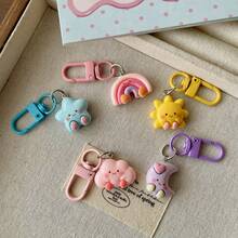 5pcs Cute Weather Element Keychains For Girls, Rainbow Moon Star Smiling Face Charms, Colorful D-Shaped Buckle 3D Resin Bag Accessories, Adorable Healing Style Daily Versatile Trinkets - Weather Element Keychain - View 4