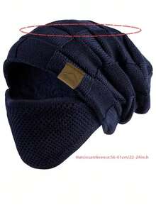 1 buah Balaclava Rajut Kabel Berlapisan Termal Unisex, Topi Pelindung Wajah Penuh Musim Dingin Lembut Elastis Tahan Angin dengan Dekorasi Patch Kulit - MultiWarna - View 3