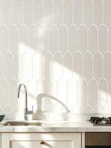 Fish Scale Pattern 2D Self-Adhesive Wall Sticker, DIY Removable Waterproof Wall Tile, Suitable For Kitchen, Bathroom And Background Wall Decoration, Refresh Home - Apricot - View 1