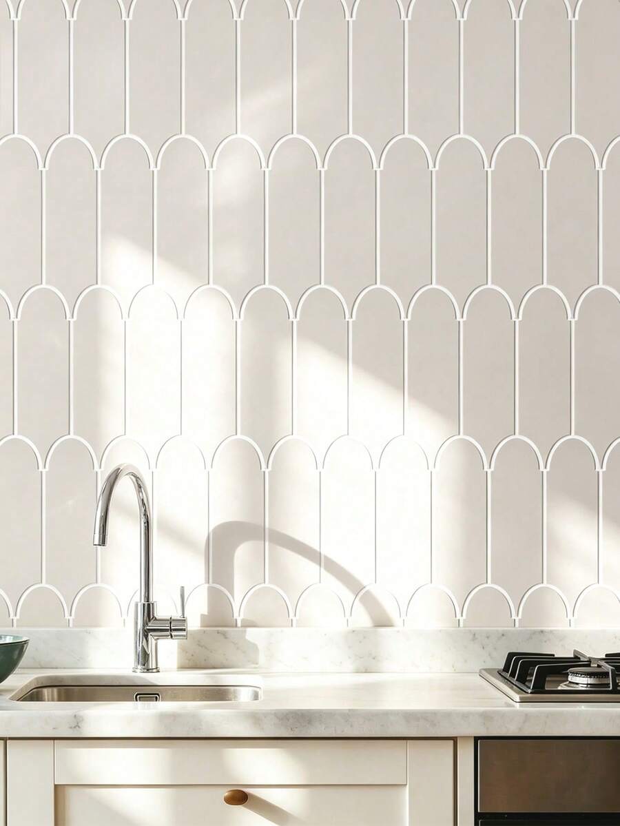 Fish Scale Pattern 2D Self-Adhesive Wall Sticker, DIY Removable Waterproof Wall Tile, Suitable For Kitchen, Bathroom And Background Wall Decoration, Refresh Home - Apricot - View 1