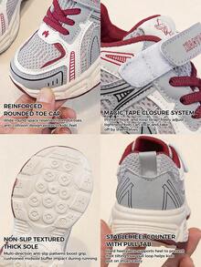 Kids' Sports Shoes With Lace-Up, Hook And Loop, Slip-On Design - Red - View 3