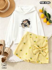 Cute Cartoon Cat Print Loose Fit Hoodie For Girls, Breathable Casual Pullover Sweatshirt For Spring Autumn Daily Wear - White - View 3
