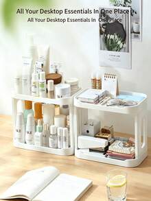 1pc Double Layer Desk Organizer And File Box, Home Essential, Desk Letter Organizer, Kitchen Spice Rack Or Bathroom Countertop Storage Rack, Halloween And Christmas Gift For Teachers, Classmates And Friends - White - View 4