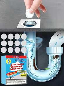 JUE FISH Pipe Cleaning Effervescent Tablets, Toilet, Sink, Kitchen Sink Dissolve Oil And Dirt, Clean And Fresh, Remove Stubborn Clogs And Grime, Deep Grease And Hair Clogs, Eliminate Odors In Pipes - Solid State - View 2