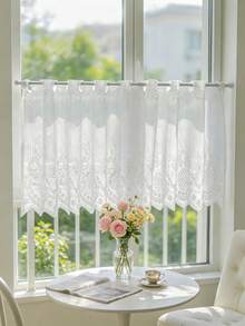 1PC European Style Lace Rod Pocket Short Curtain, White Embroidered Gauze Bay Window Small Curtain, French 3D Embroidery Half Curtain For Window, Cabinet, Partition - Multicolor - View 4