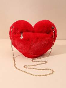 XD Fashionable Plush Heart-Shaped Crossbody Chain Bag With Highly Attractive Heart Design, Zipper Closure To Prevent Items From Falling, Soft And Comfortable Texture, Cute Accessory For Girls, Daily Shopping And Dating Small Bag, Short-Distance Travel Storage For Coins, Cards And Cosmetics, Atmospheric Holiday Small Bag, Ideal Gift Choice For Valentine's Day, Christmas/Halloween - Multicolor - View 4