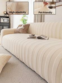 1 buah Sarung Sofa Jacquard Mewah, Pelindung Sofa Warna Polos, Ramah Hewan Peliharaan, Anti Selip, Anti Kotor, Anti Gores, Cocok untuk Semua Musim, Elastis dan Dapat Dicuci dengan Mesin, Cocok untuk Sofa 1/2/3/4 Dudukan - Krem - View 1