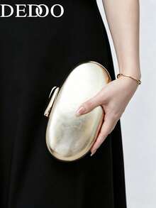 Dedoo Women's Evening Clutch, Oval Egg-Shaped Hard Shell Clutch, Shiny Metallic Gold PU Leather Material, Suitable For Gala Cocktail Party Wedding - Gold - View 3