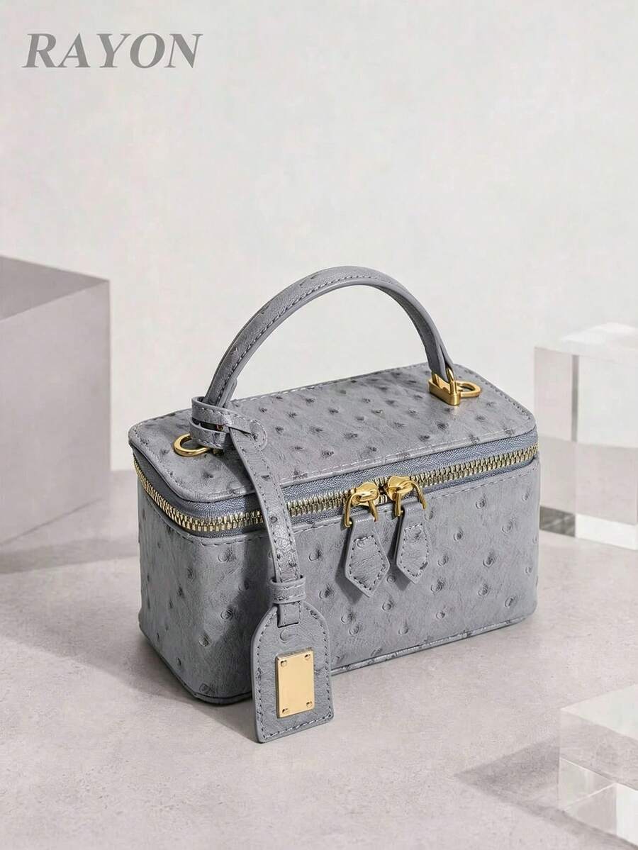 1pc Light Gray Tie-Dye Polka Dot Handheld Box Bag Zipper Small Square Bag Chain Crossbody Shoulder Bag Suitable For Shopping, Dating, Afternoon Tea - Grey - View 1