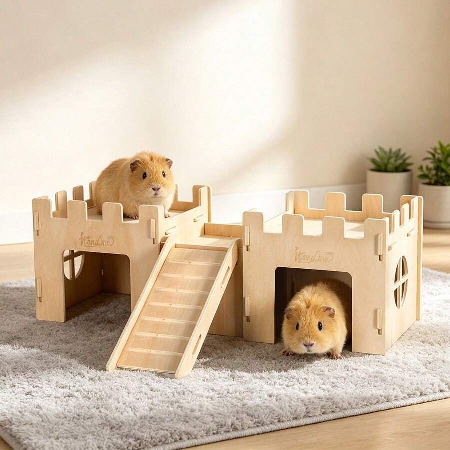 ITANDME Wood Guinea Pig Hideout, Guinea Pig Castle, Guinea Pig Bottomless Tunnel Hideout, Mortise-And-Tenon Construction, Easy To Assemble And Clean, Spacious Interior