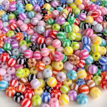 60pcs 8mm Multicolor Two‑Tone Striped Round Acrylic Stringing Beads, Color Block Loose Beads For DIY Bracelet, Keychain, Phone Charm Handmade Jewelry Supplies - Multicolor - View 20